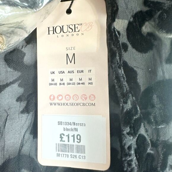 House of CB London Nereza Black Lace Devore Dress Size Medium NWT Velvet Burnout - Picture 9 of 10